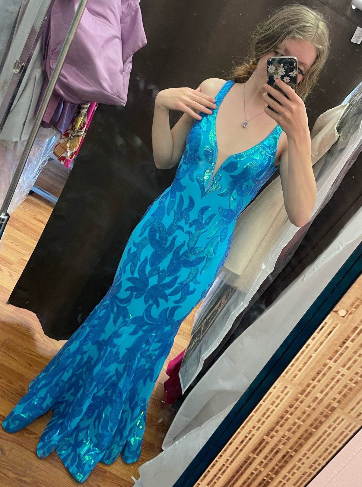 Jovani Size 00 Bridesmaid Blue Mermaid Dress on Queenly