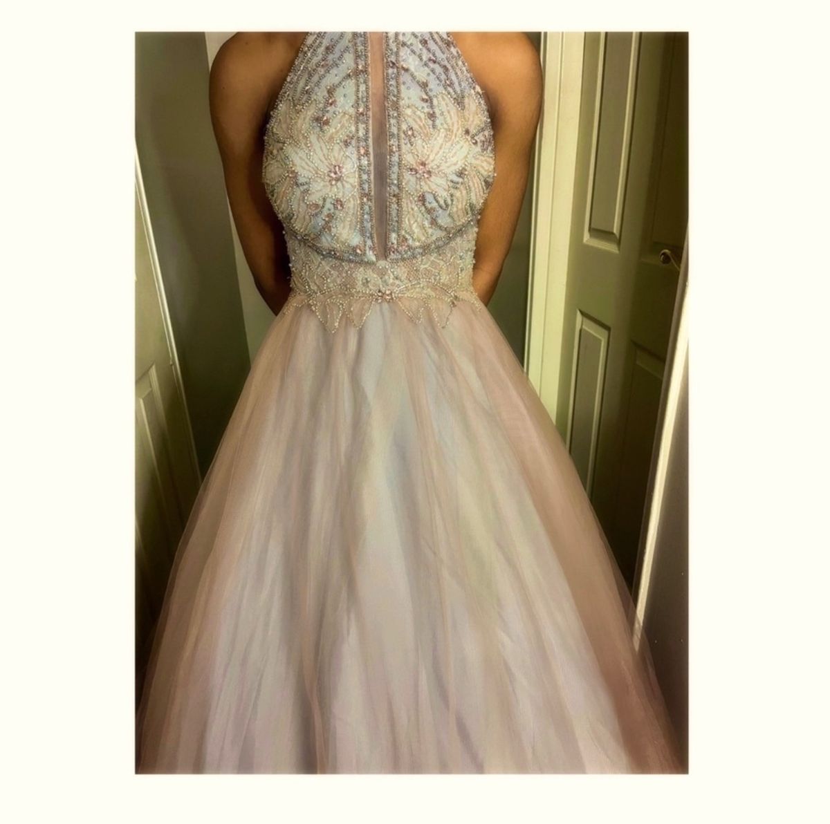 David's Bridal Size 4 Prom Rose Gold Dress With Train on Queenly
