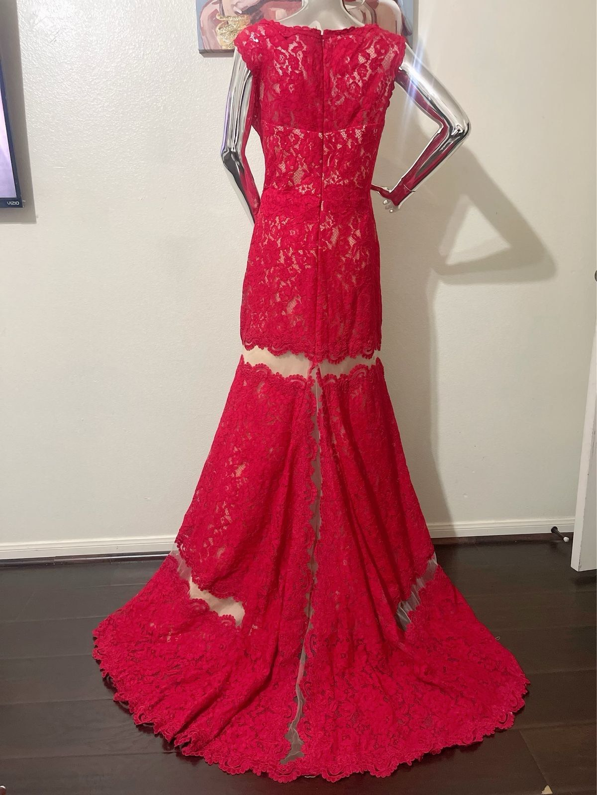 Size 14 Lace Red A-line Dress on Queenly