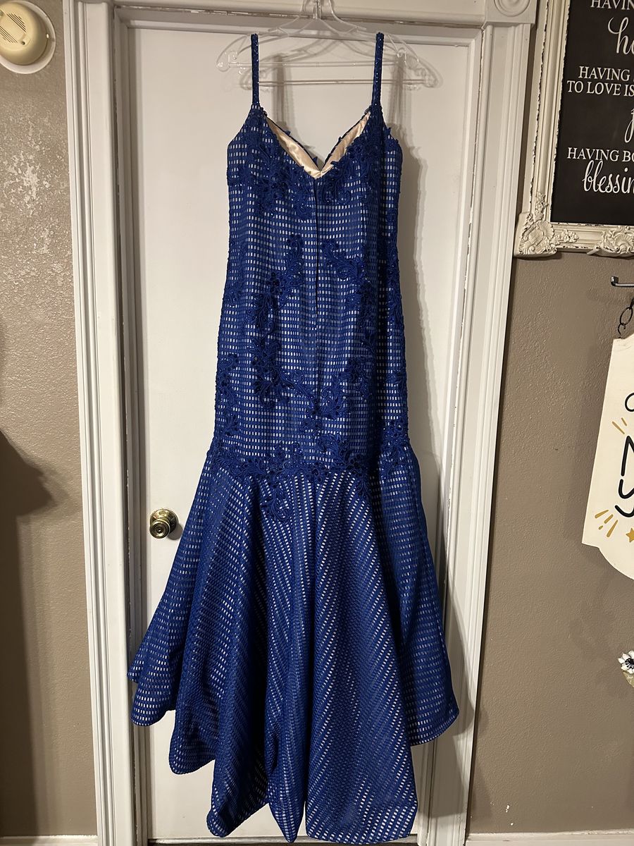 Mac Duggal Size 14 Prom Blue Mermaid Dress on Queenly