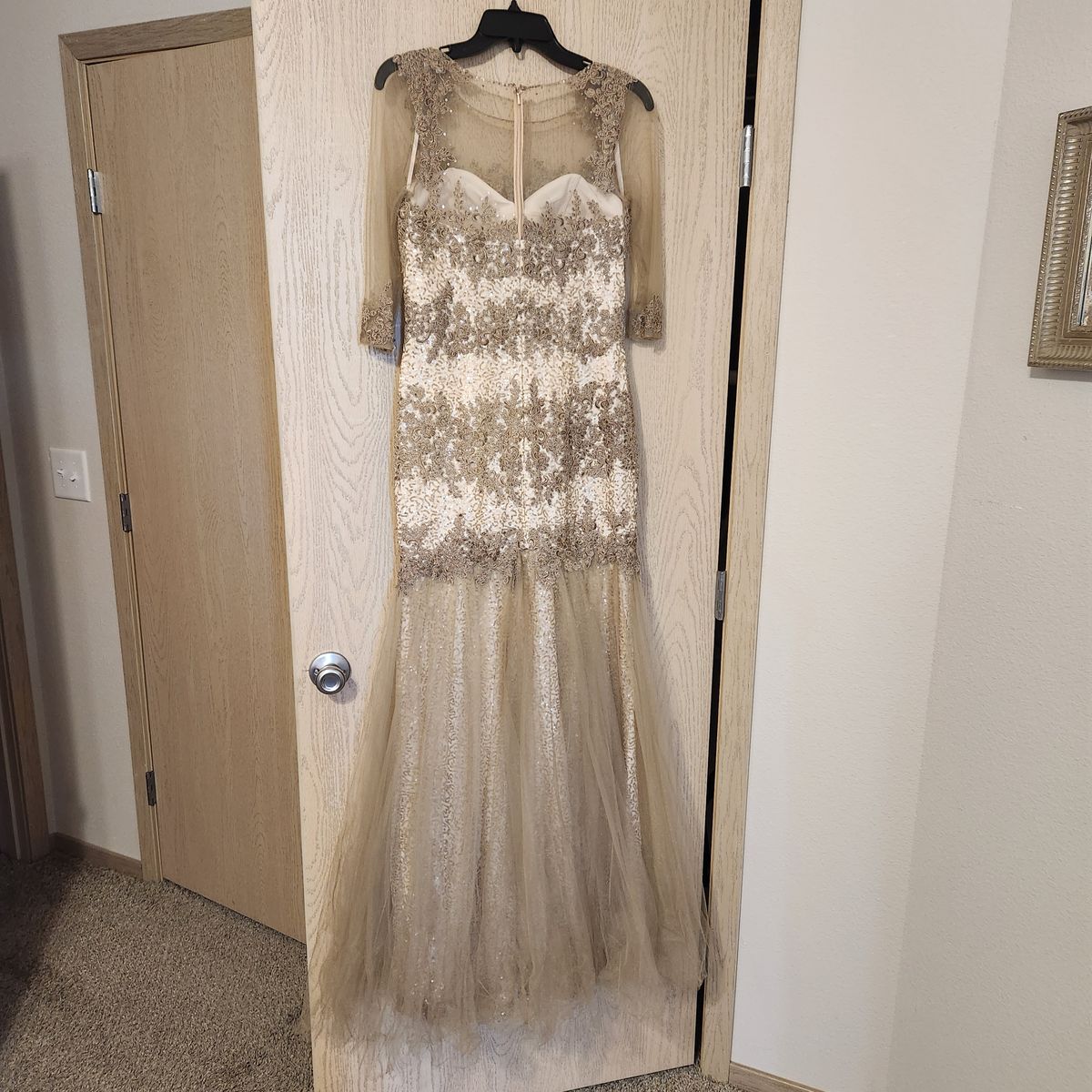 Size 8 Sequined Nude Floor Length Maxi on Queenly