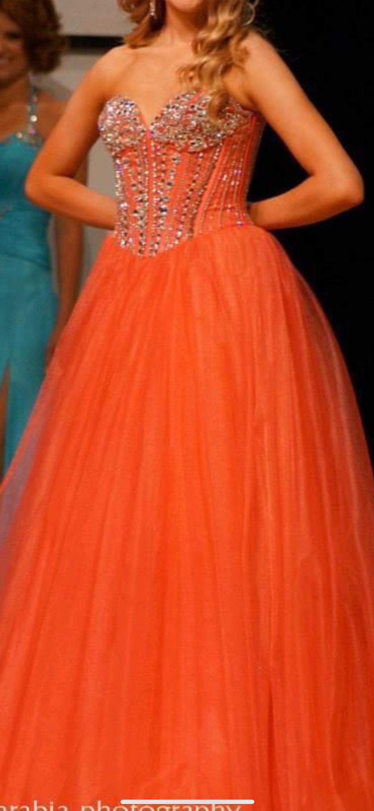 Sherri Hill Size 2 Prom Strapless Satin Coral Ball Gown on Queenly