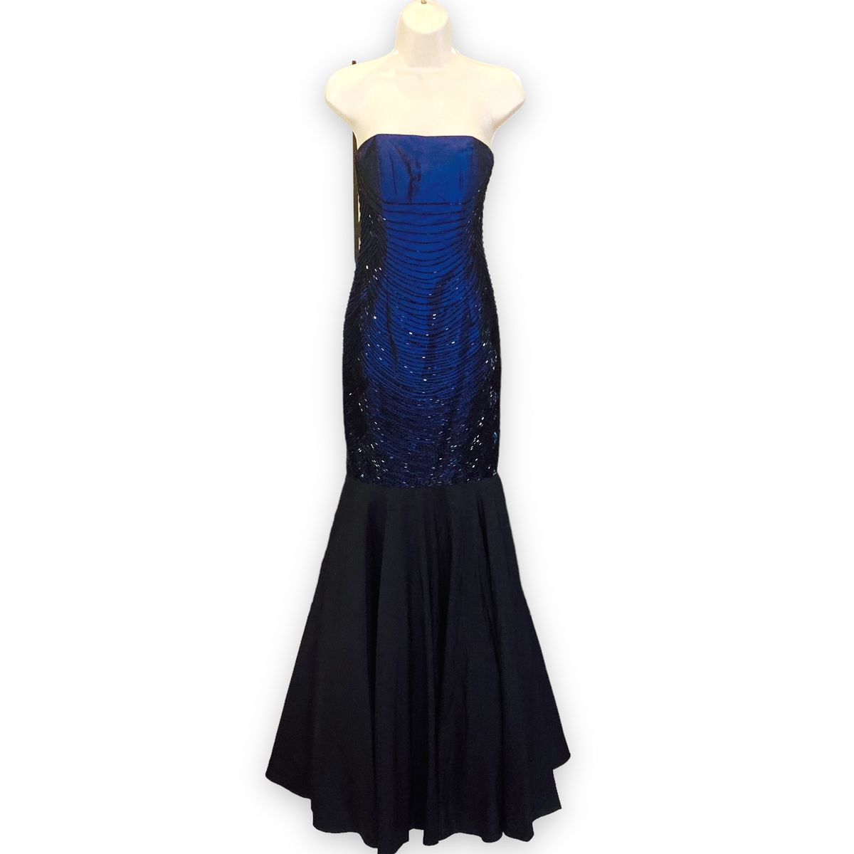 Style 6917 Jovani Size 2 Prom Strapless Satin Navy Blue Mermaid Dress on Queenly