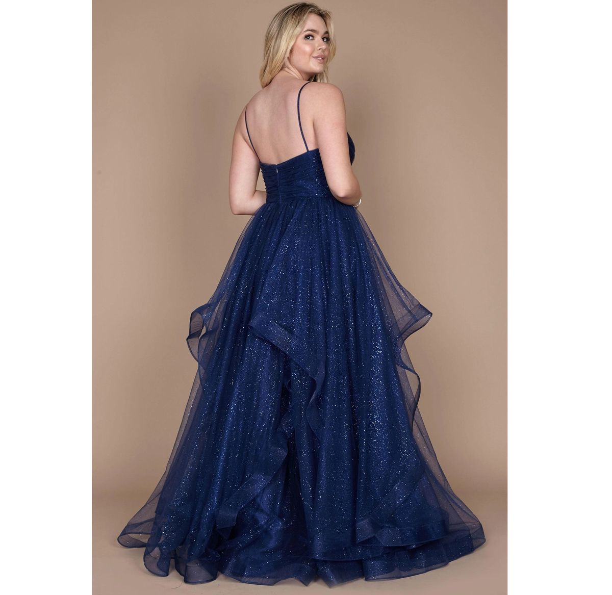 Style Navy Blue Sparkle Glitter Tulle Ruffle A-line Formal Ball Gown Dylan & David  Plus Size 16 Blue Ball Gown on Queenly