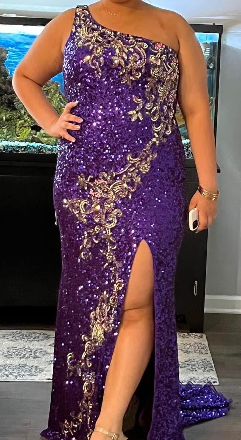 Primavera Plus Size 16 Prom Sequined Purple Dress With Train on Queenly