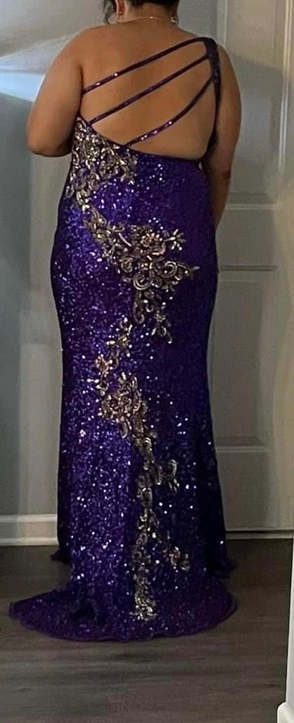 Primavera Plus Size 16 Prom Sequined Purple Dress With Train on Queenly