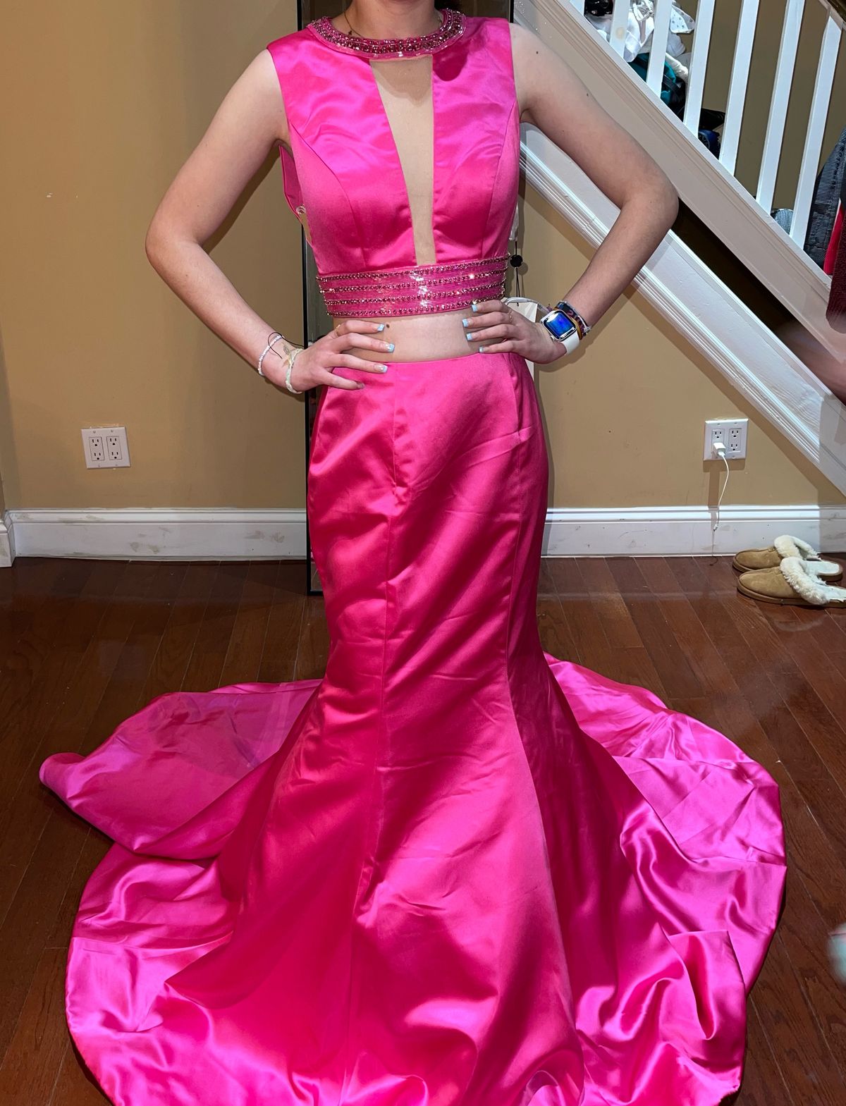Sherri Hill Size 2 Prom Sequined Hot Pink Mermaid Dress on Queenly