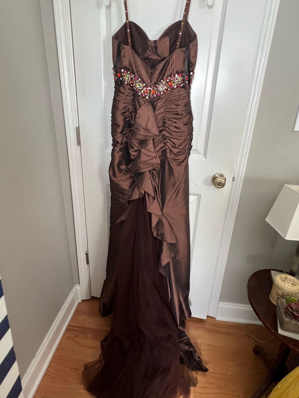 Tony Bowls Size 8 Prom Brown Dress With Train on Queenly