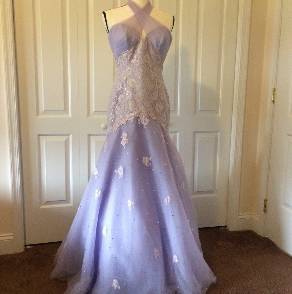 Size 8 Prom Halter Lace Light Blue Mermaid Dress on Queenly