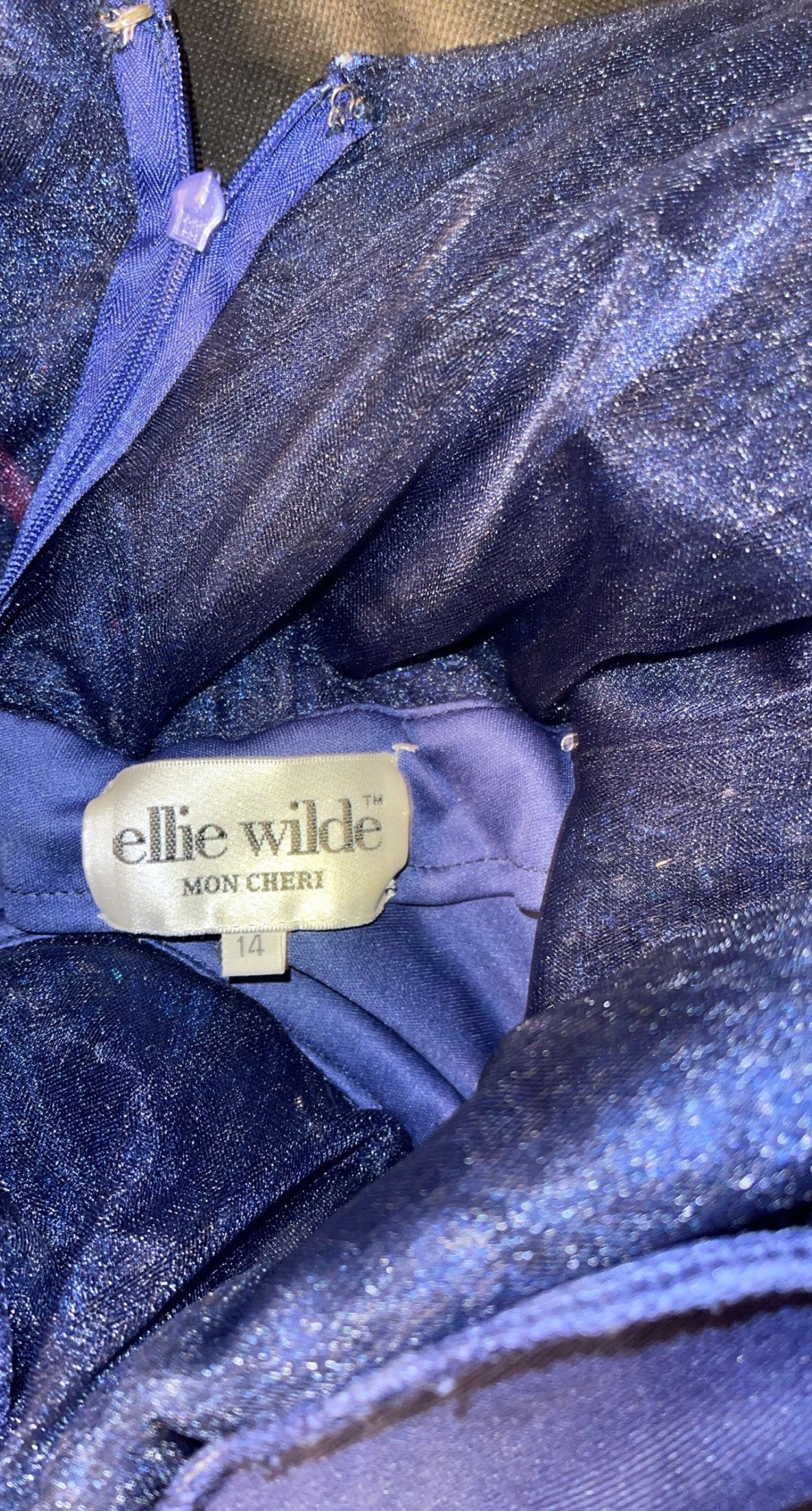 Ellie Wilde Size 14 Prom Sequined Navy Blue Ball Gown on Queenly