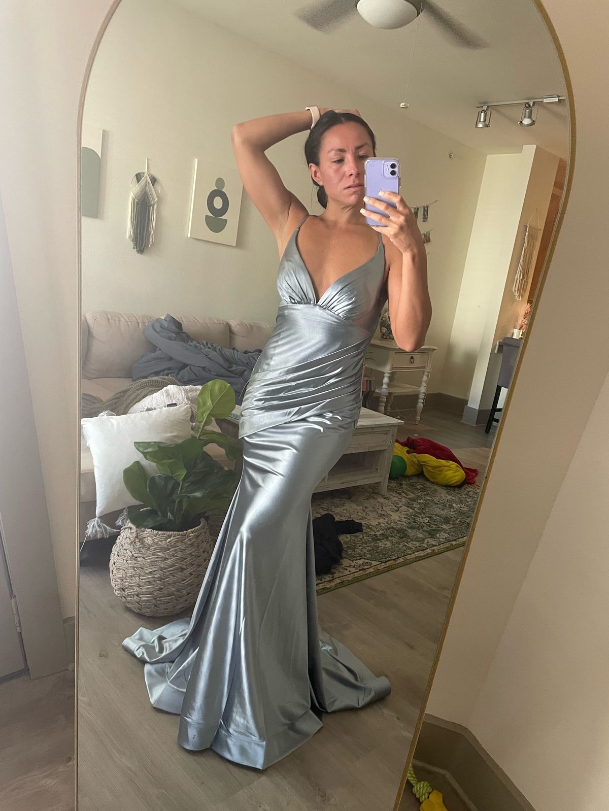 Size 2 Prom Halter Satin Light Blue Mermaid Dress on Queenly