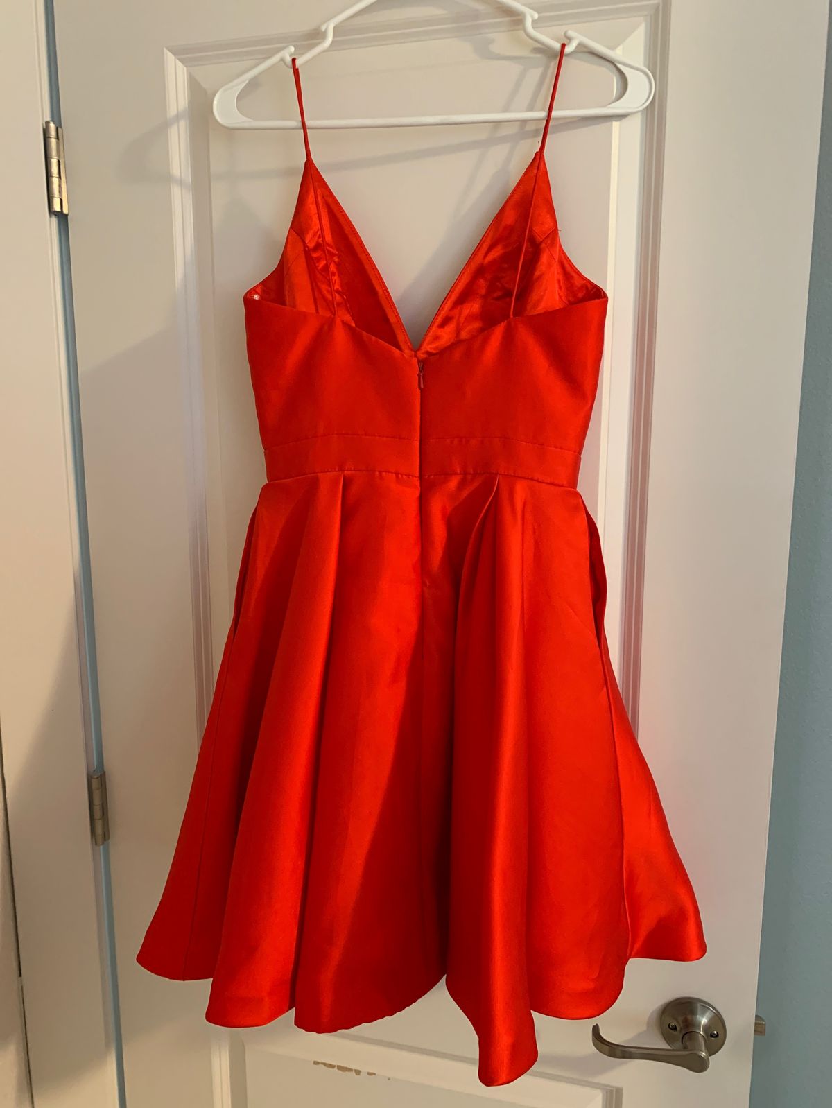 Jovani Size 2 Prom Plunge Satin Red Cocktail Dress on Queenly