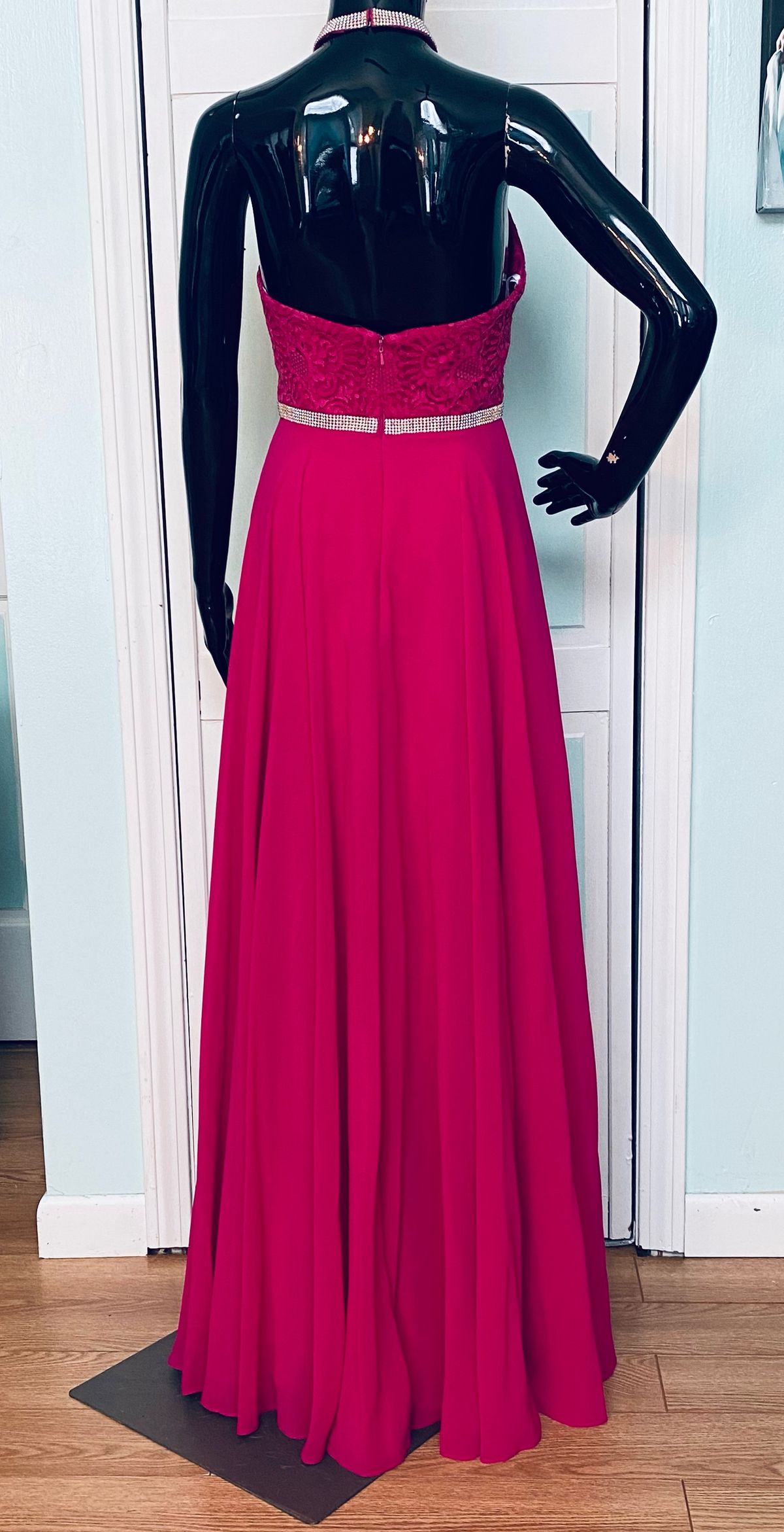 Madison James Size 4 Prom High Neck Hot Pink A-line Dress on Queenly