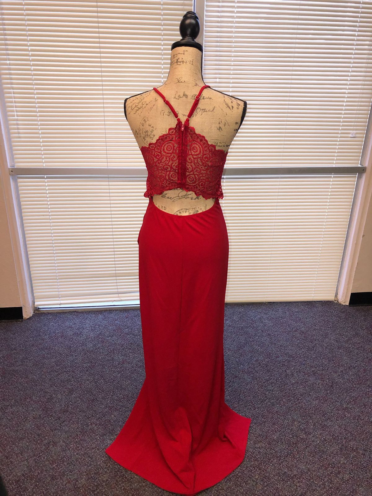Size L Prom Lace Red Floor Length Maxi on Queenly