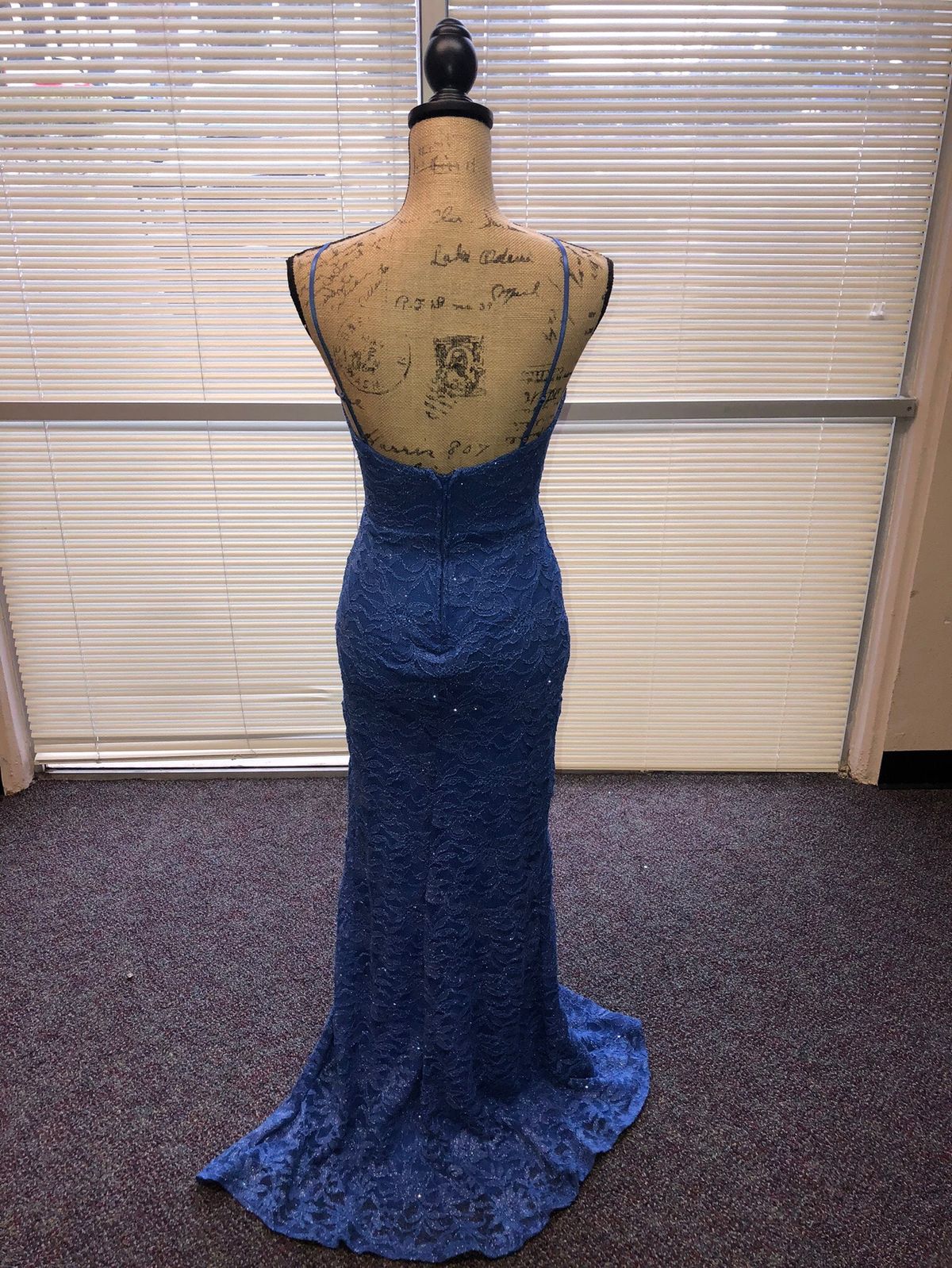 Size 12 Prom Lace Blue Side Slit Dress on Queenly