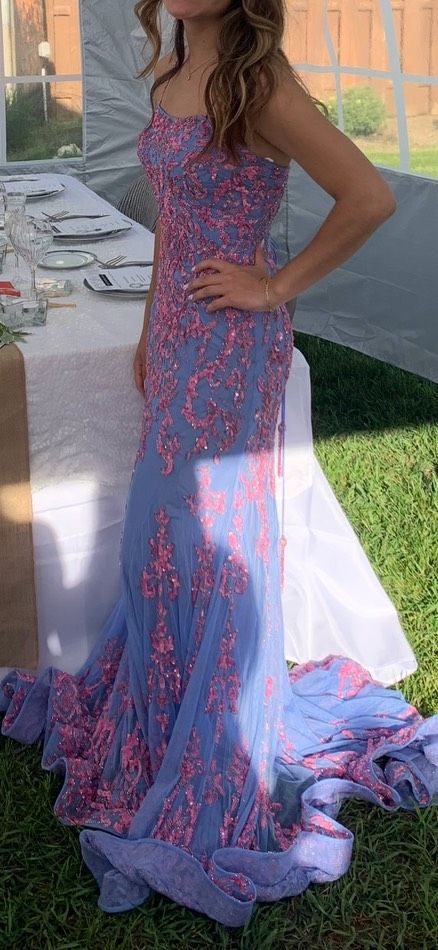 Sherri Hill Size 6 Prom Sequined Blue Dress With Train on Queenly