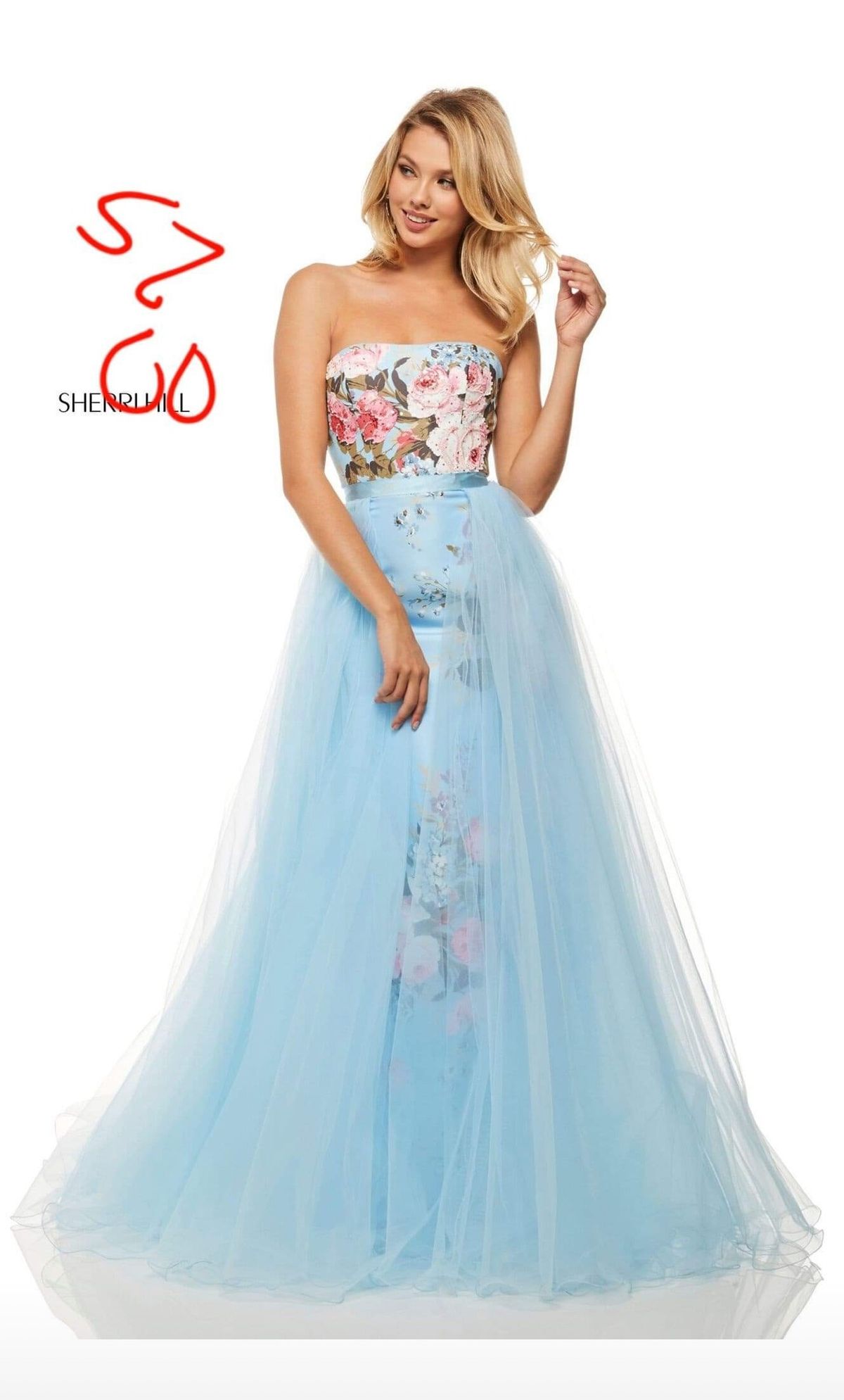 Sherri Hill Size 00 Prom Floral Light Blue Ball Gown on Queenly
