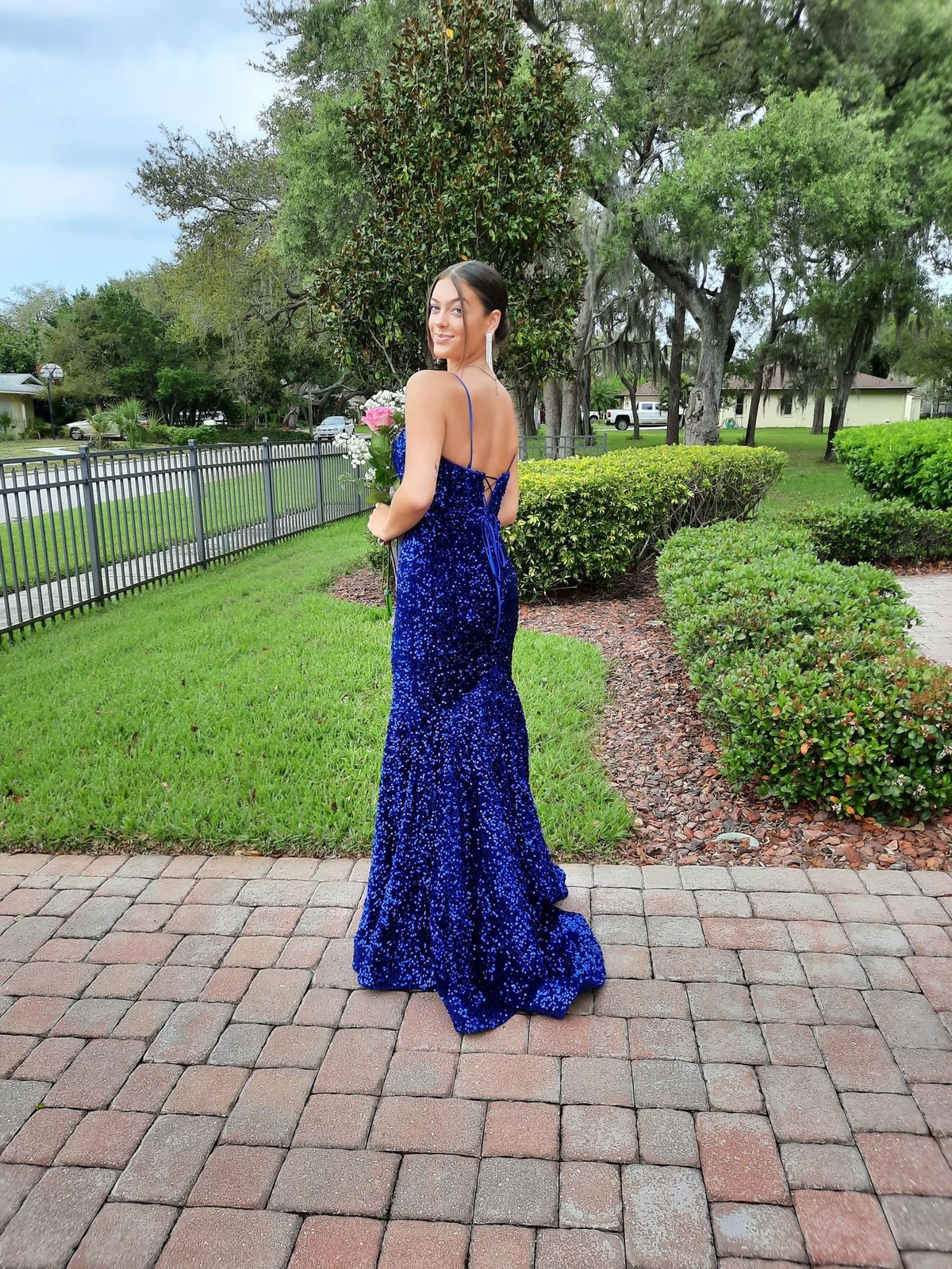 Primavera Size 8 Prom Strapless Blue Dress With Train on Queenly