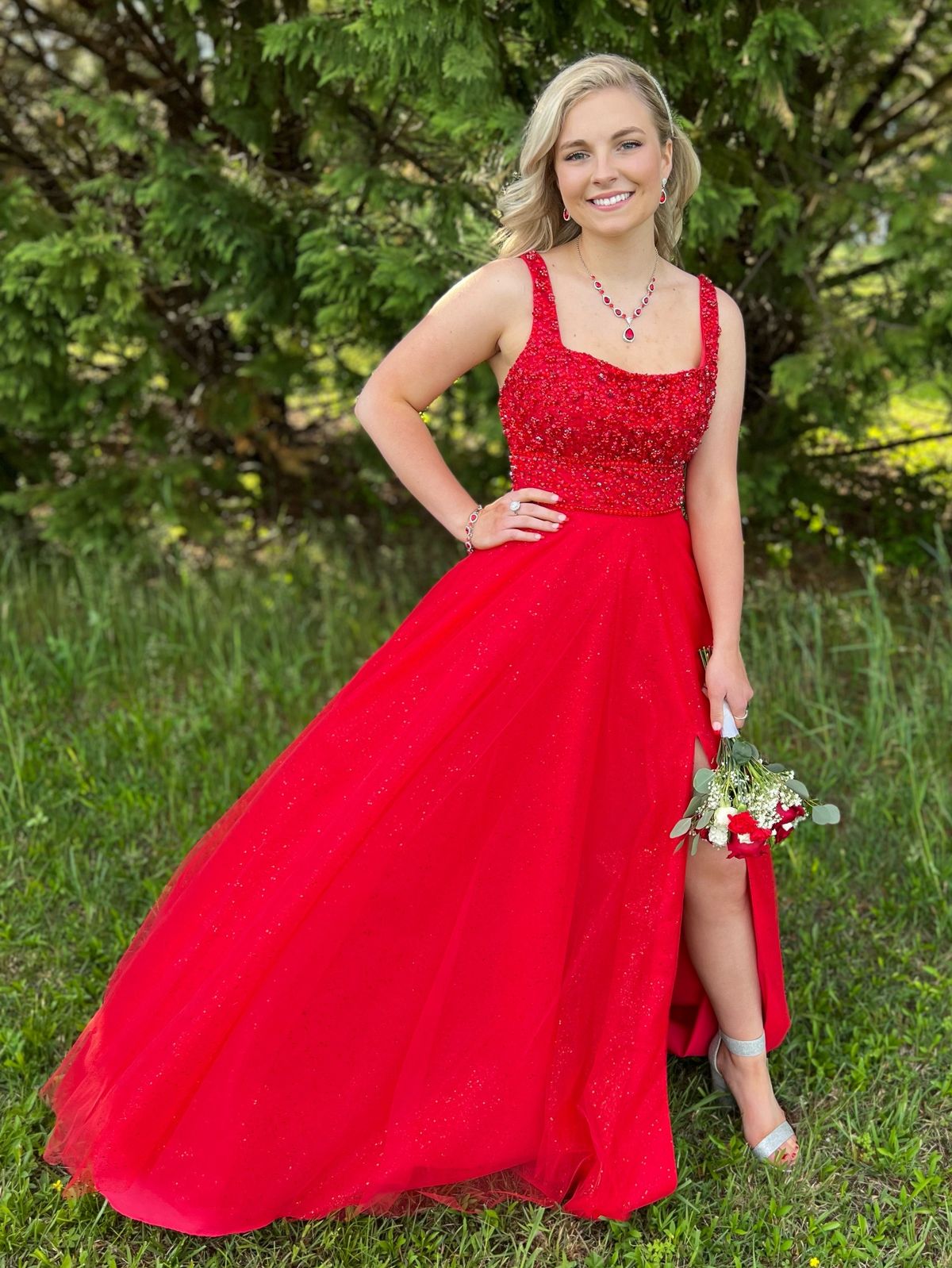 MoriLee Size 4 Prom Red Ball Gown on Queenly