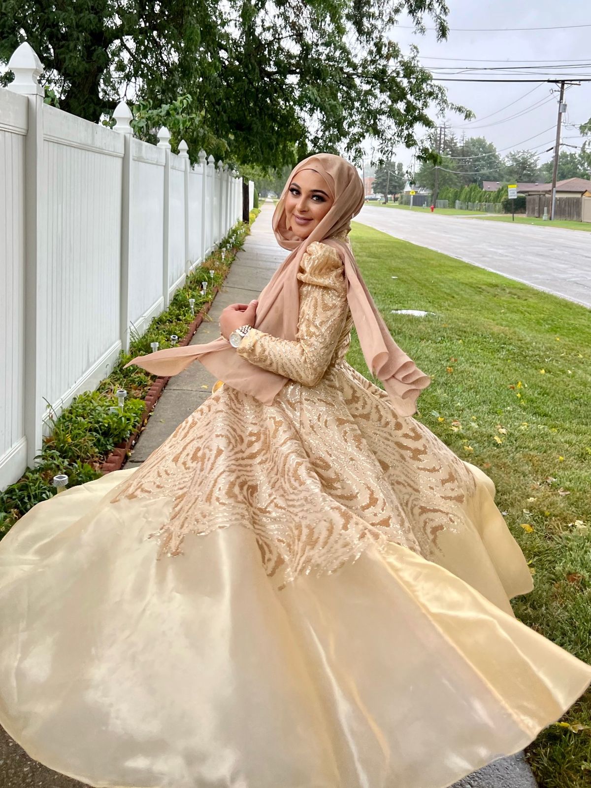 Size 12 Prom Gold Ball Gown on Queenly