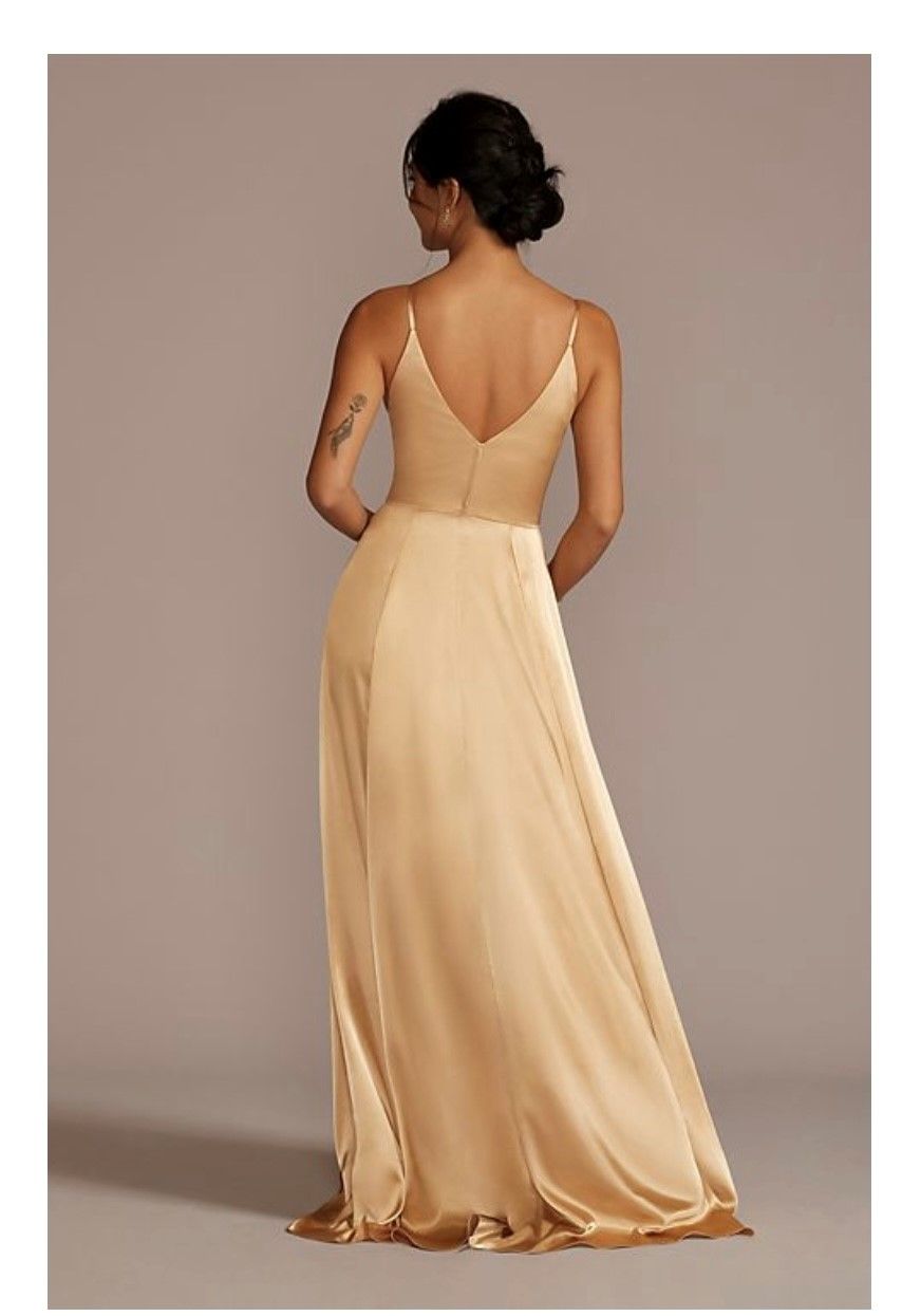 David's Bridal Size 8 Gold Side Slit Dress on Queenly
