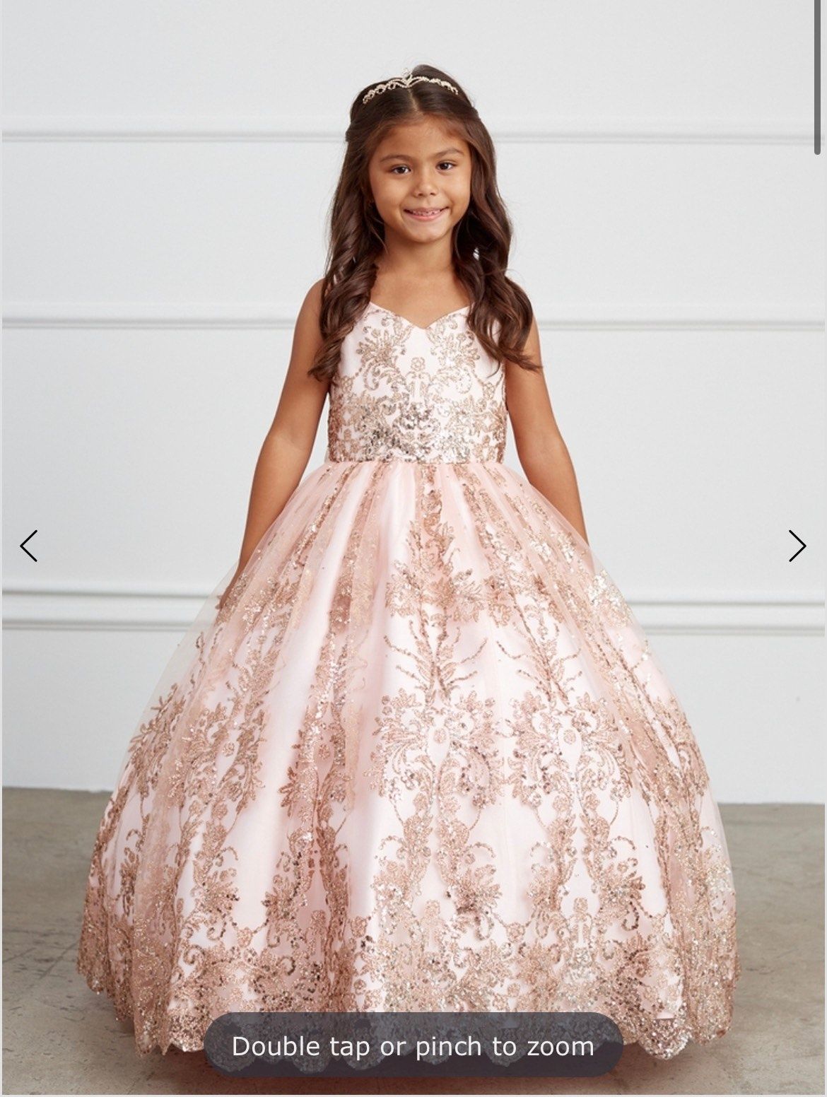 Tip Top Kids Girls Size 12 Pageant Lace Rose Gold Ball Gown on Queenly