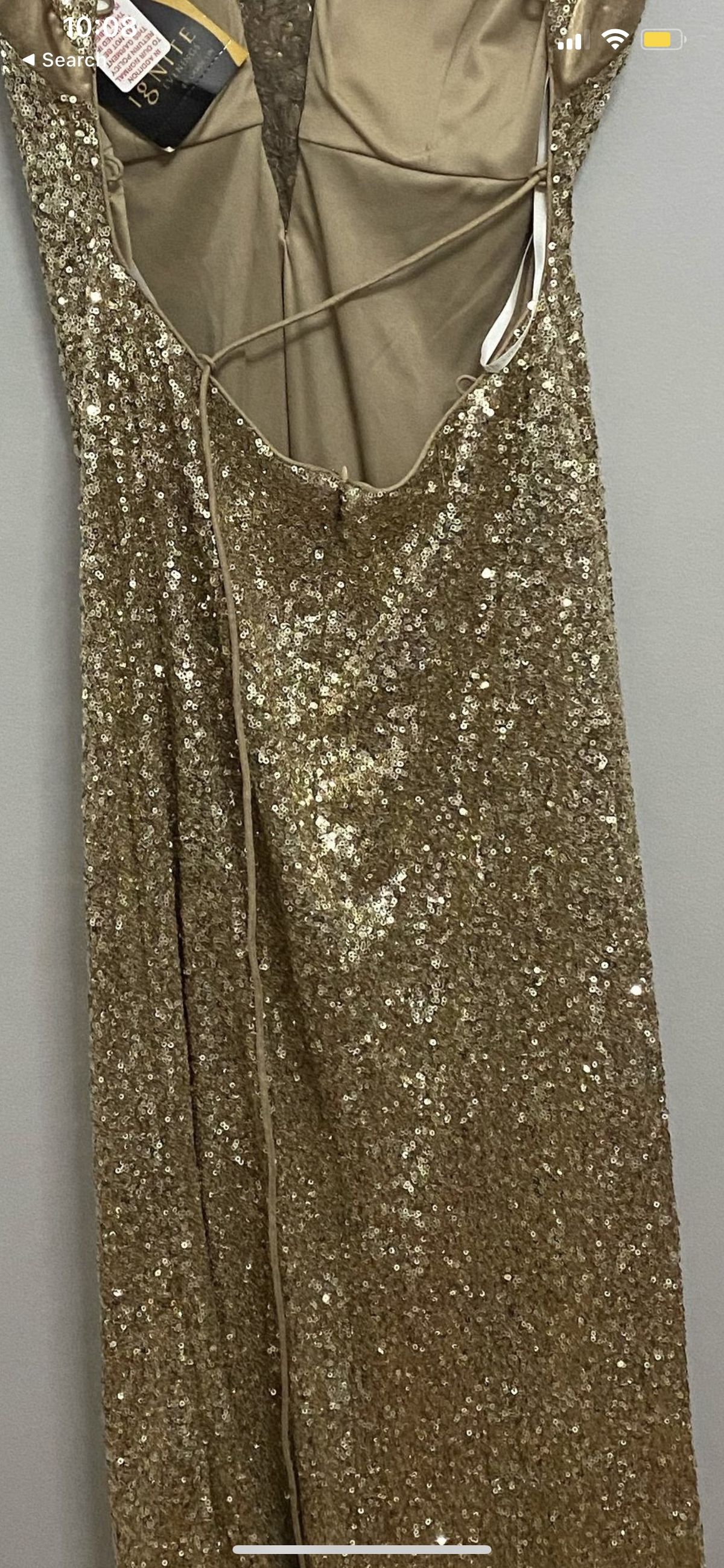Size 10 Prom Sequined Gold Floor Length Maxi on Queenly