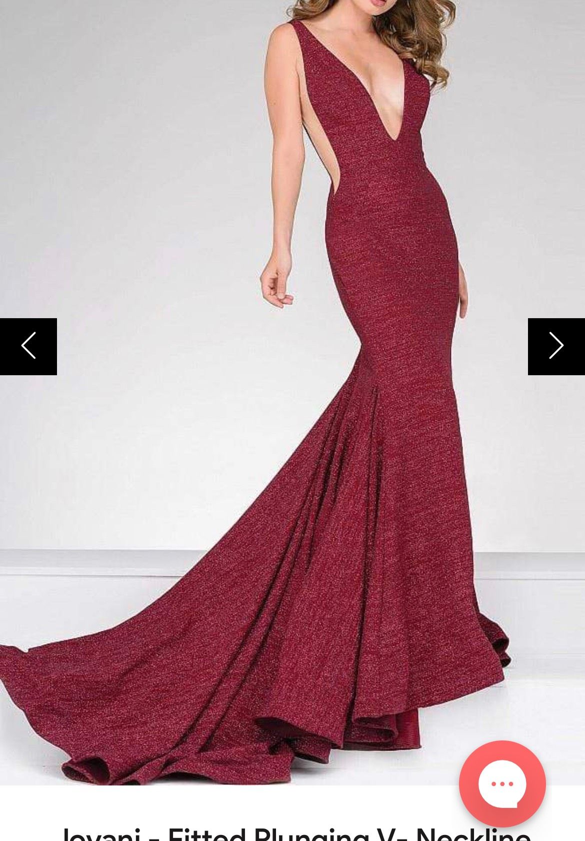 Jovani Size 4 Prom Plunge Sheer Burgundy Red Dress With Train on Queenly