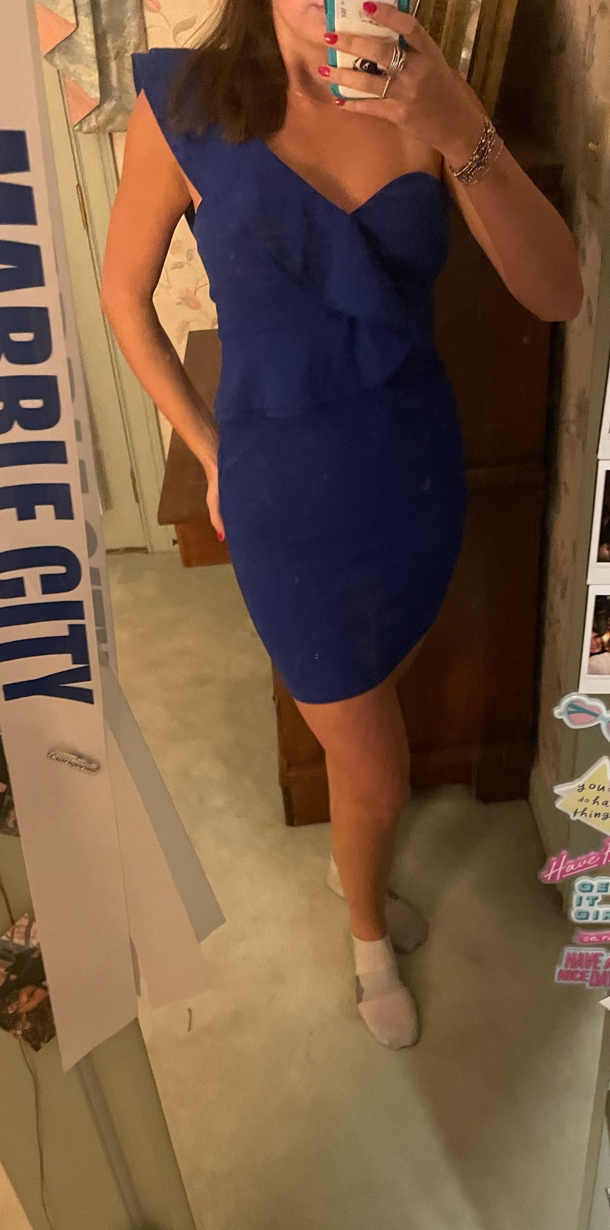 Size 2 Homecoming One Shoulder Blue Cocktail Dress on Queenly