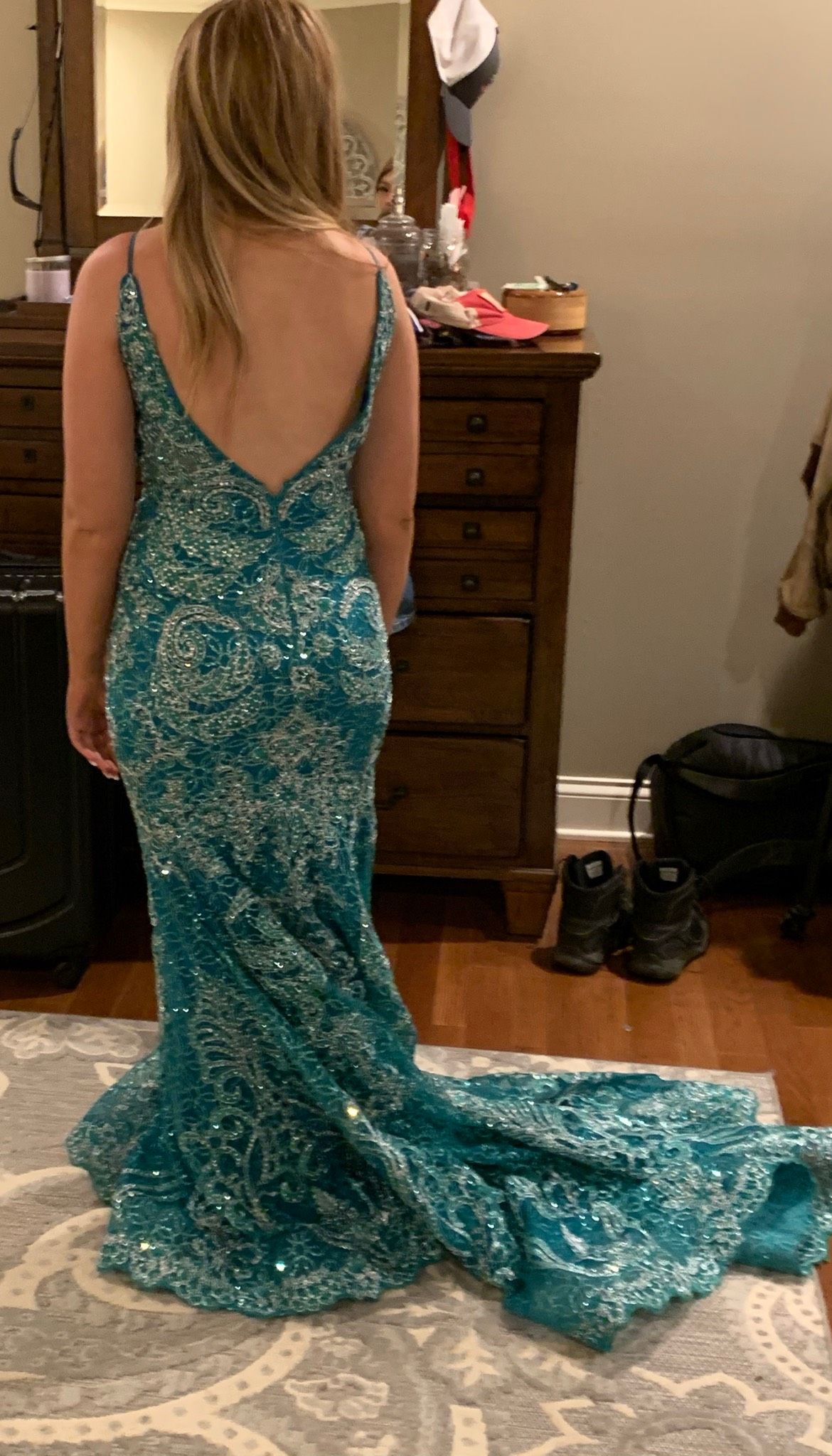 Sherri Hill Size 4 Prom Sequined Turquoise Blue Mermaid Dress on Queenly