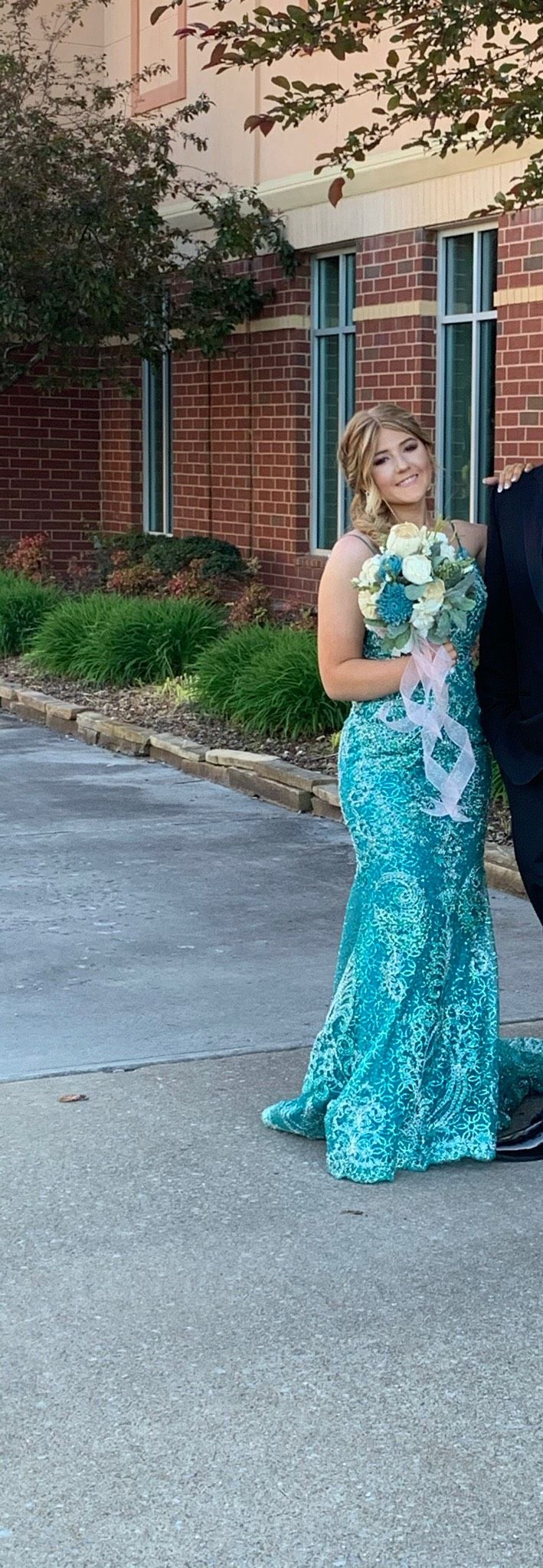 Sherri Hill Size 4 Prom Sequined Turquoise Blue Mermaid Dress on Queenly
