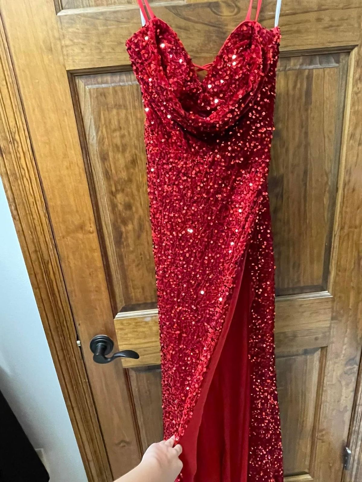 Size 2 Prom Velvet Red Side Slit Dress on Queenly