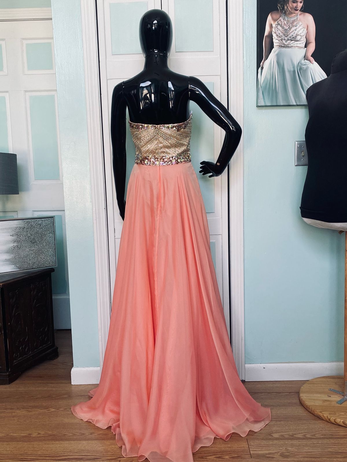 Sherri Hill Size 4 Prom Strapless Sequined Orange A-line Dress on Queenly