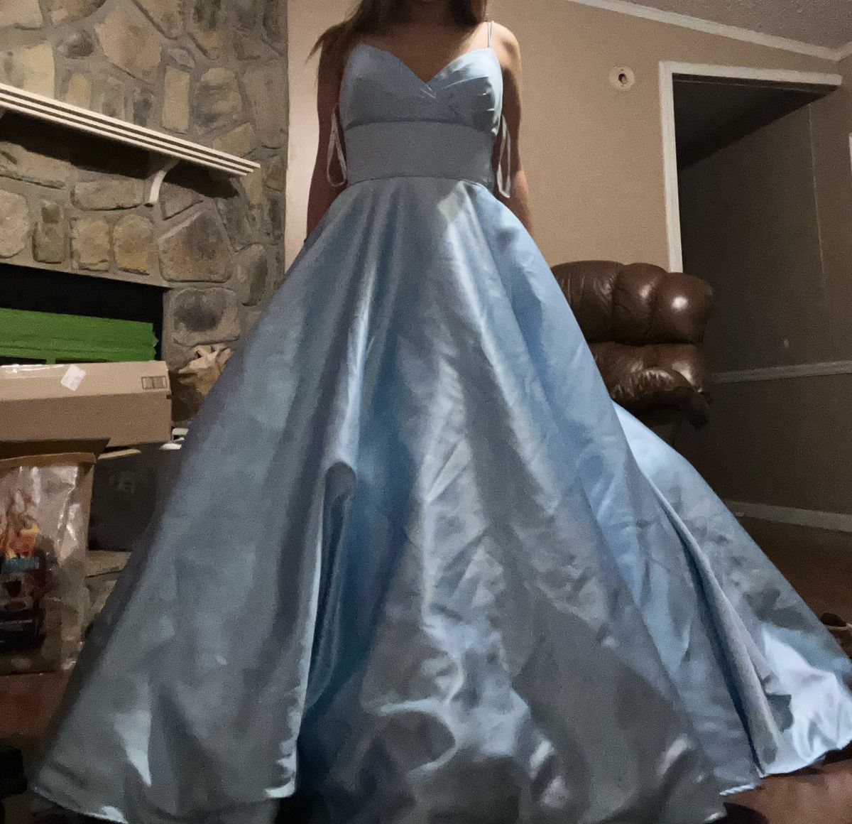 Sherri Hill Size 8 Prom Plunge Satin Light Blue Ball Gown on Queenly