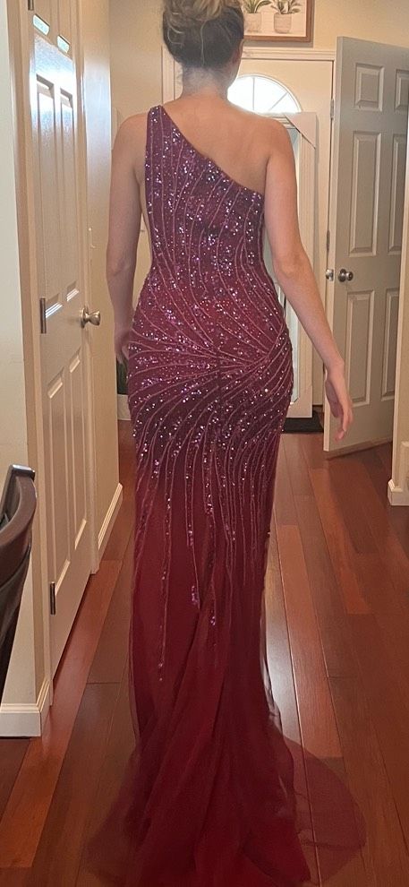 Jovani Size 2 Prom Sequined Purple Side Slit Dress on Queenly