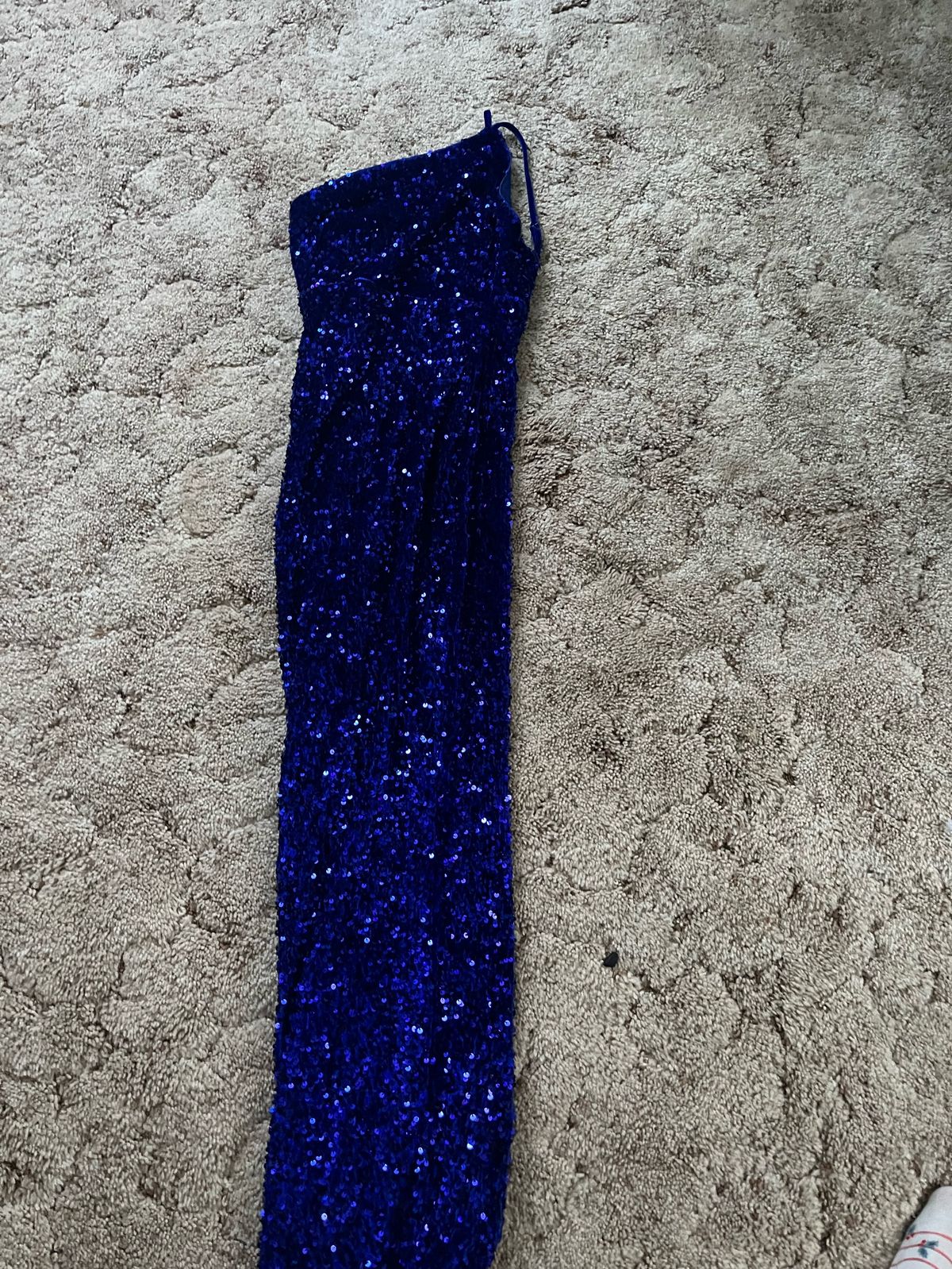 Fashion Nova Size XS Prom One Shoulder Sequined Royal Blue Floor Length Maxi on Queenly