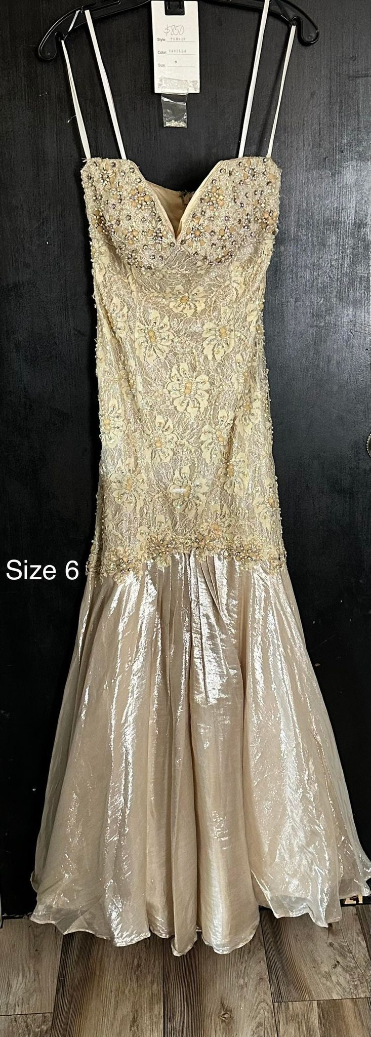 Size 6 Prom Strapless Sequined Gold Ball Gown on Queenly