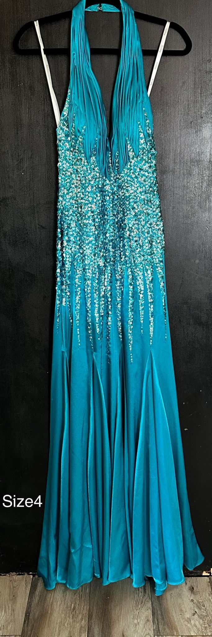 Size 6 Prom Sequined Blue Ball Gown on Queenly