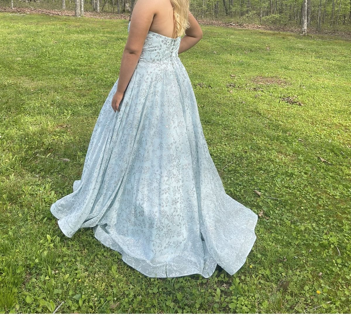 Plus Size 16 Strapless Blue Ball Gown on Queenly