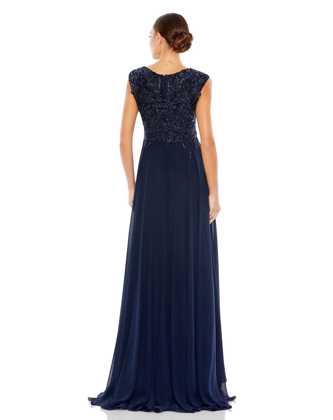 Mac Duggal Size 6 Sheer Navy Blue A-line Dress on Queenly
