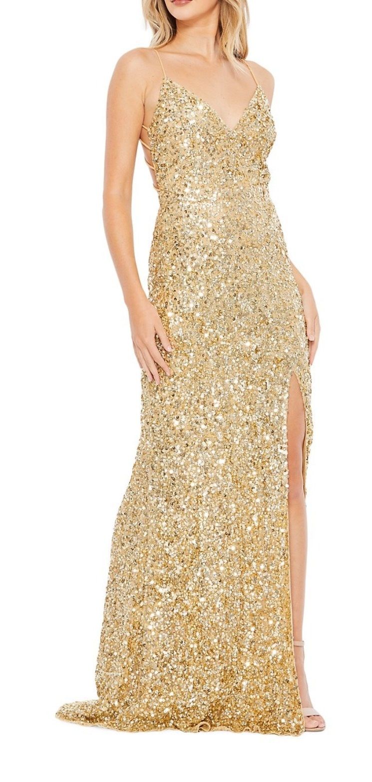 Mac Duggal Size 4 Prom Gold Side Slit Dress on Queenly