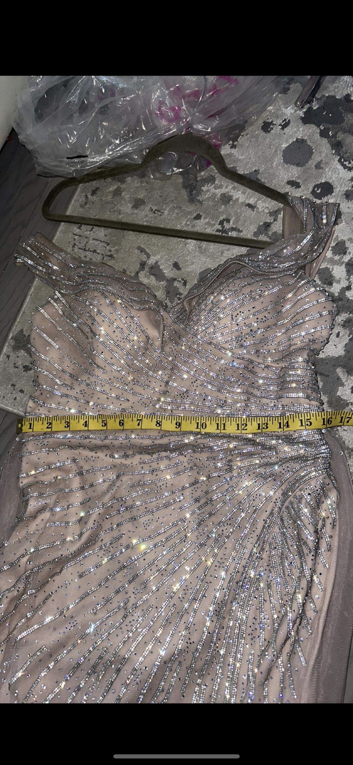 Size 14 Prom Sequined Nude Ball Gown on Queenly