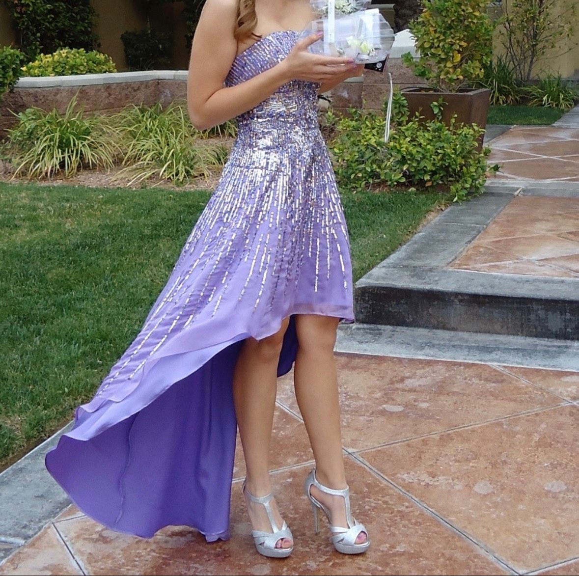 Sherri Hill Size 0 Prom Strapless Sequined Light Purple Floor Length Maxi on Queenly