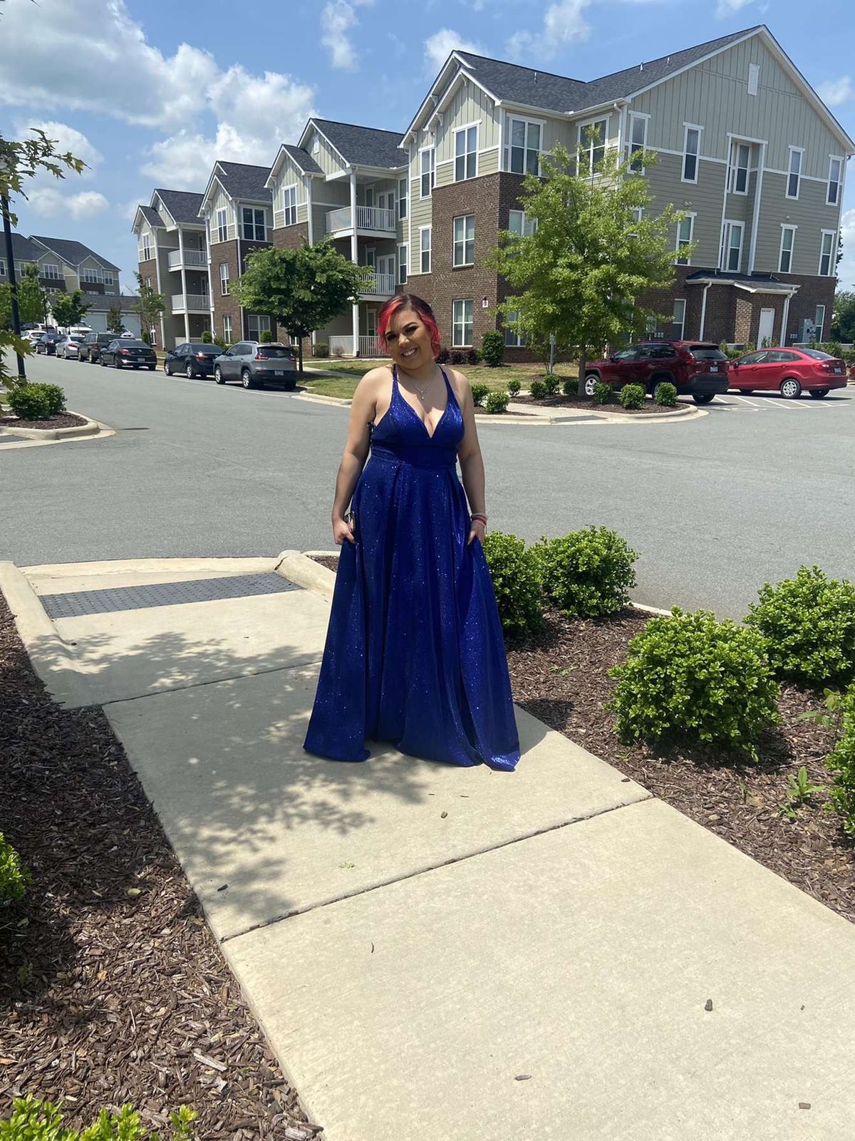 Size L Prom Blue Dress With Train on Queenly