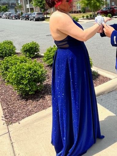 Size L Prom Blue Dress With Train on Queenly