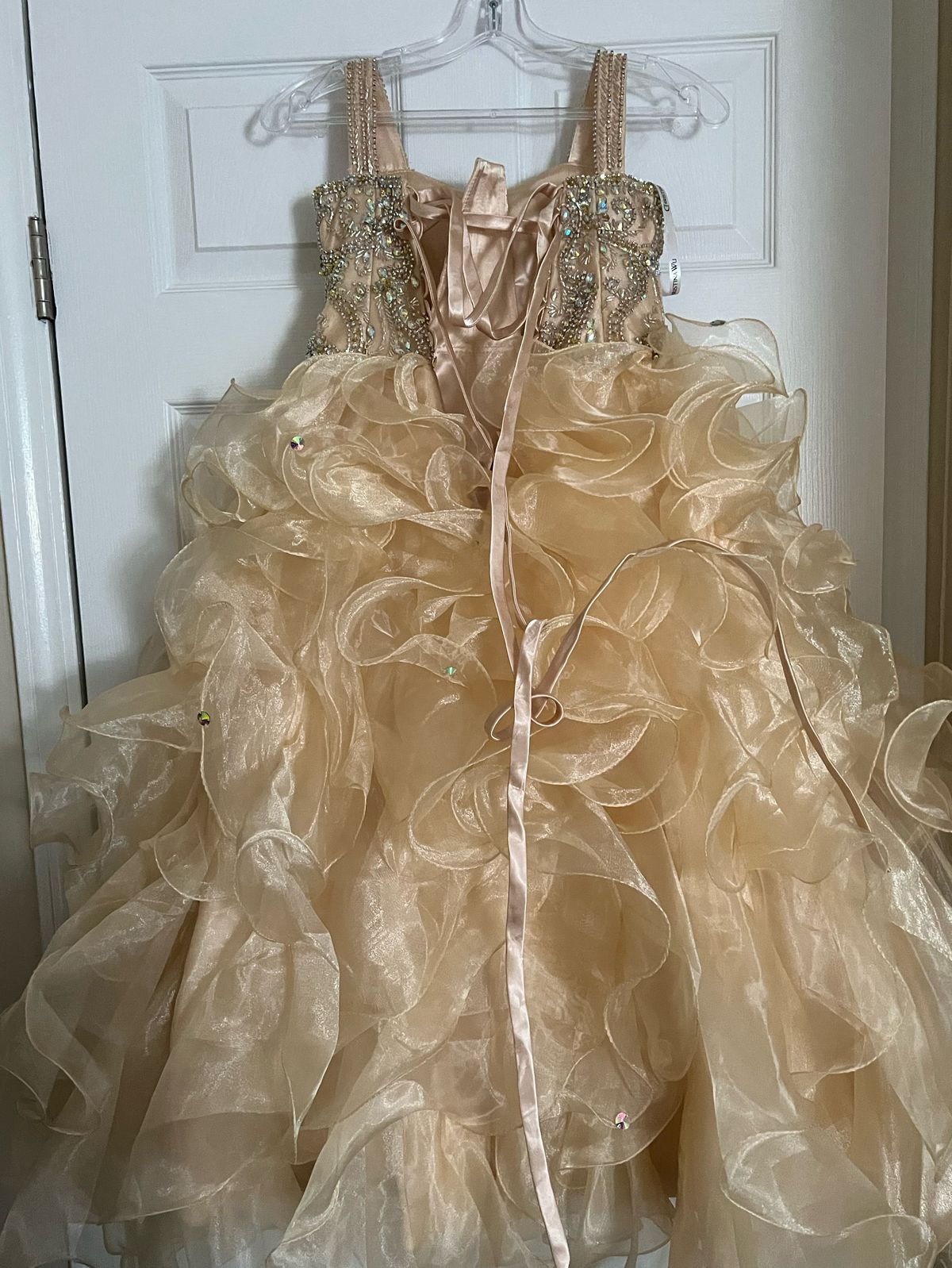 Christina Wu Girls Size 6 Pageant Gold A-line Dress on Queenly