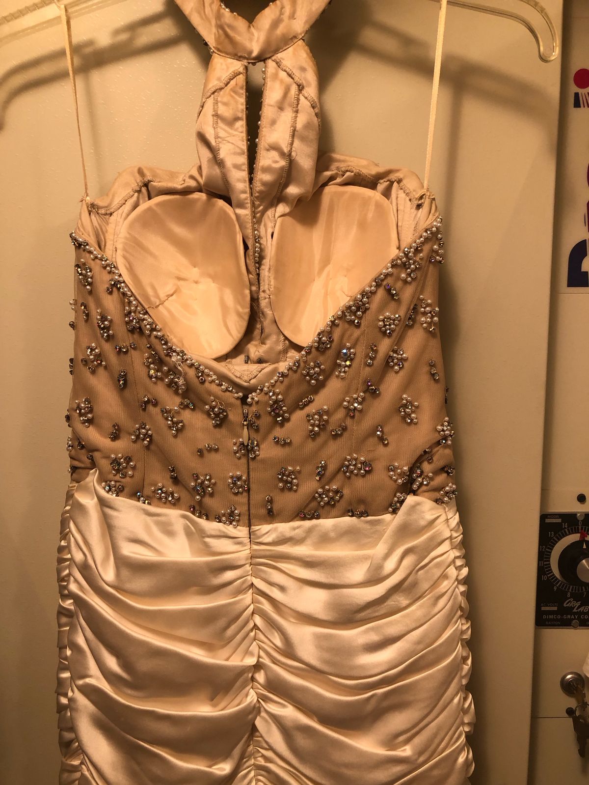 Jovani Size XS Wedding Halter Satin Nude Side Slit Dress on Queenly