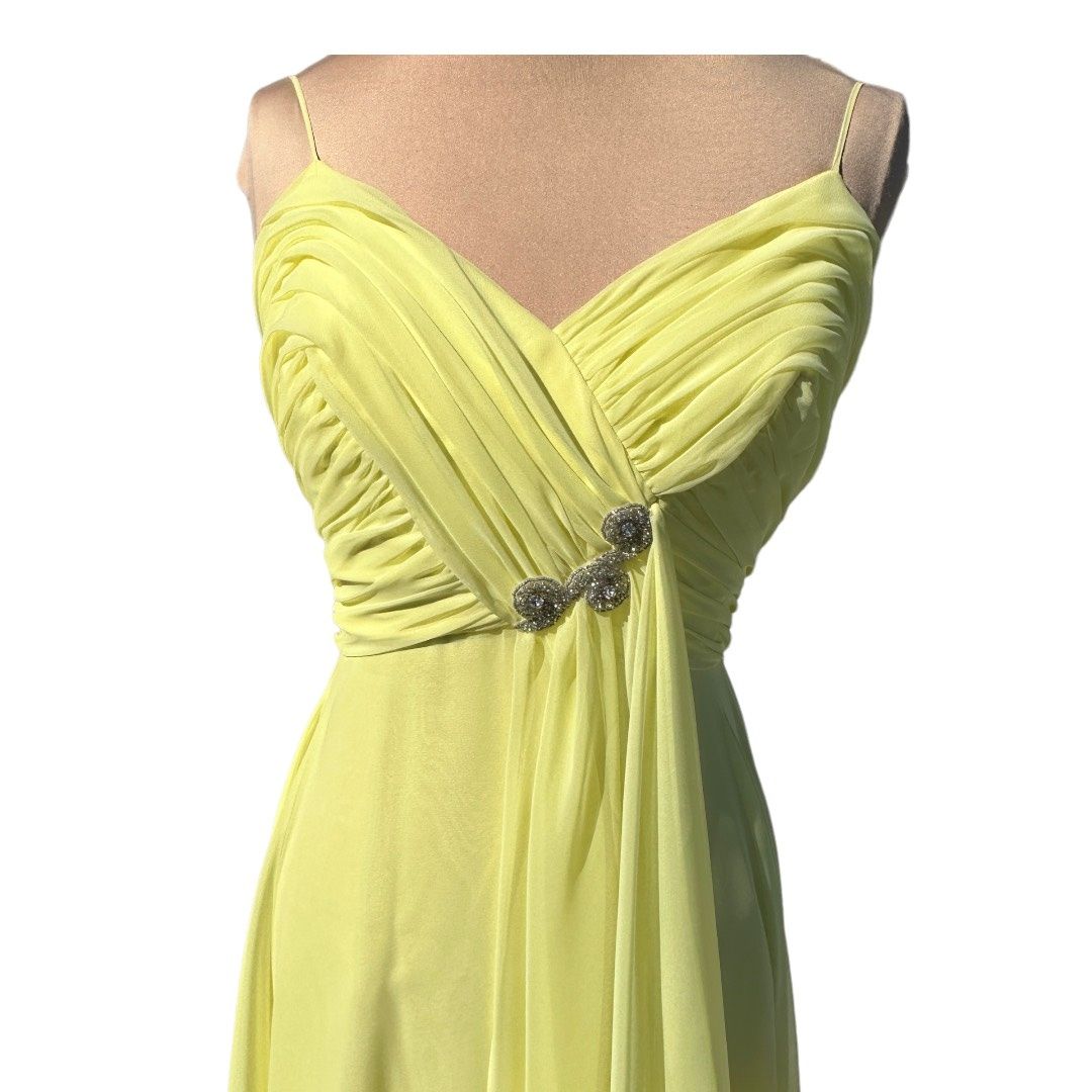 Mike Benet Formals Size S Prom Satin Yellow A-line Dress on Queenly