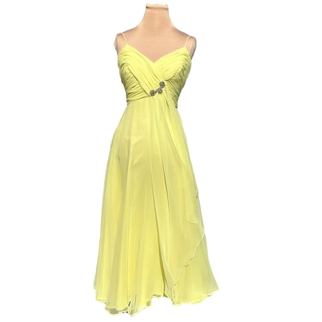 Mike Benet Formals Size S Prom Satin Yellow A-line Dress on Queenly