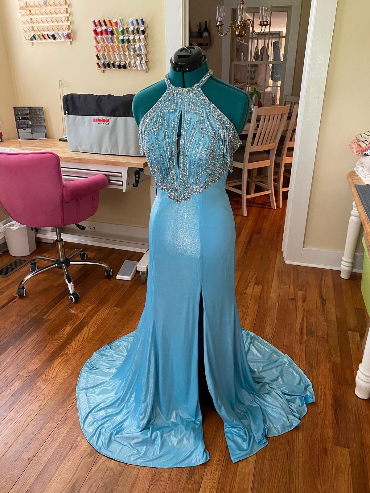 Rachel Allan Size 6 Prom Off The Shoulder Light Blue Mermaid Dress on Queenly